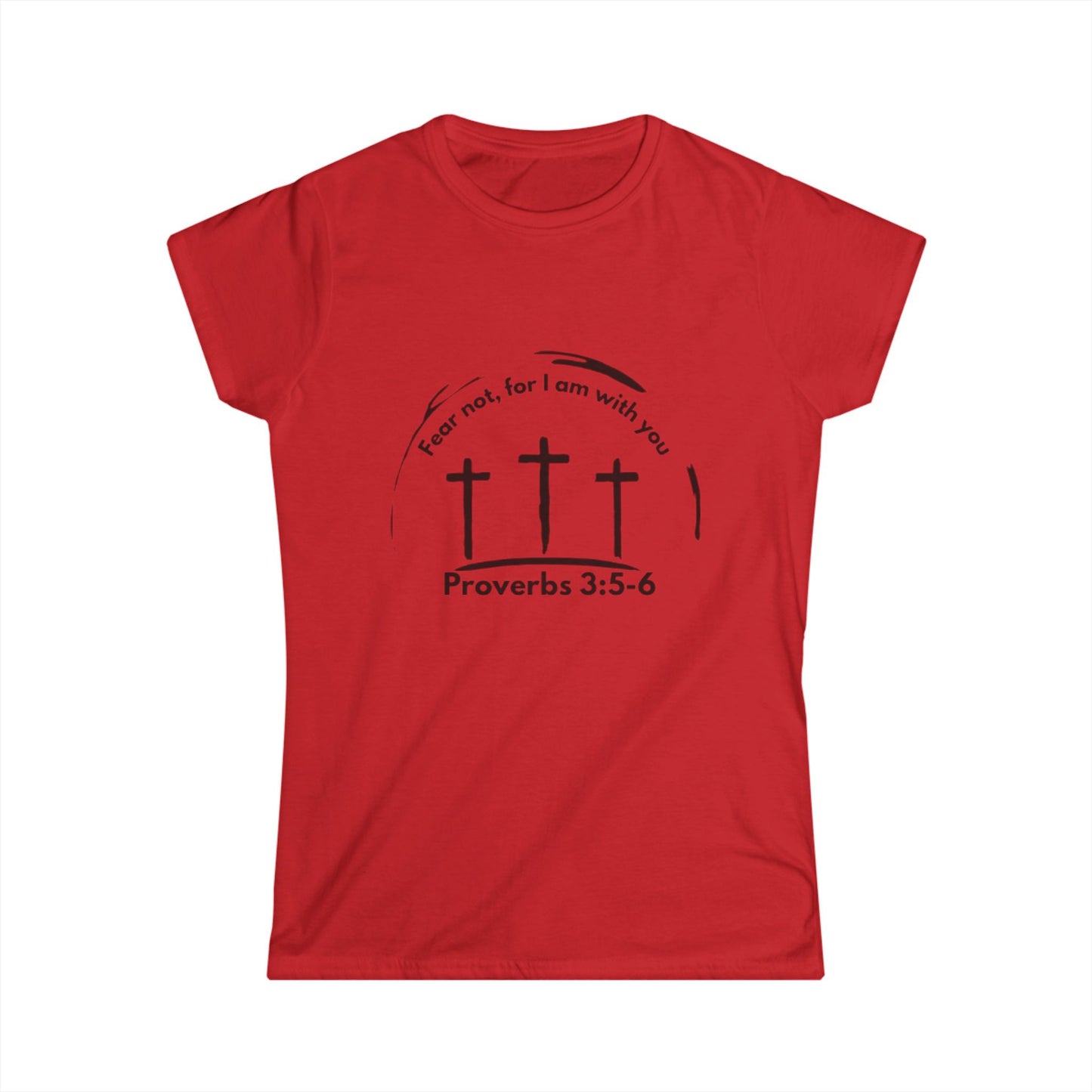 Faith-Inspired Women's Softstyle Tee - Proverbs 3:5-6 with Crosses Design