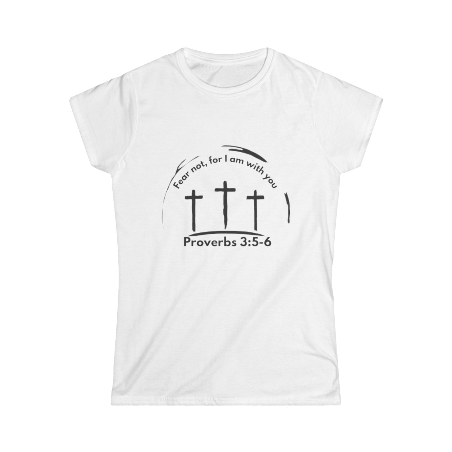 Faith-Inspired Women's Softstyle Tee - Proverbs 3:5-6 with Crosses Design