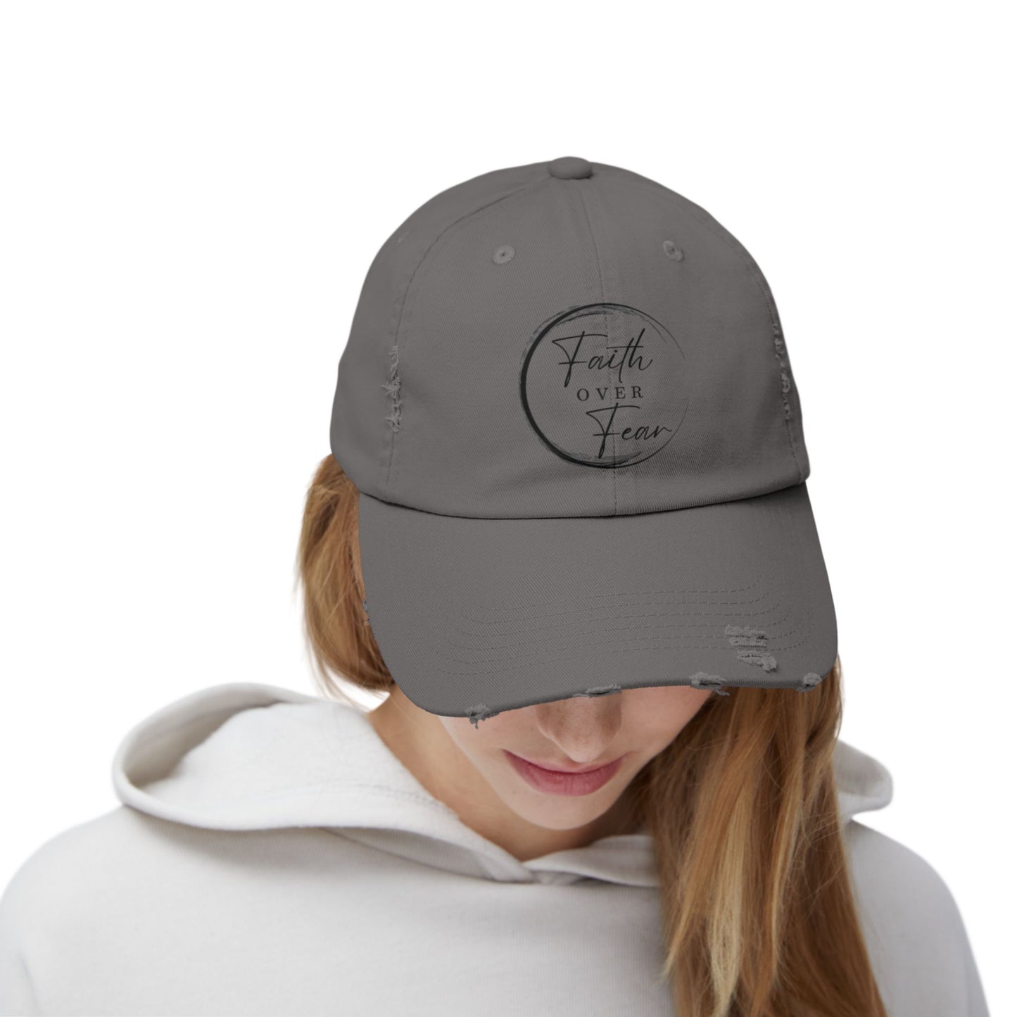Faith Over Fear Unisex Distressed Cap