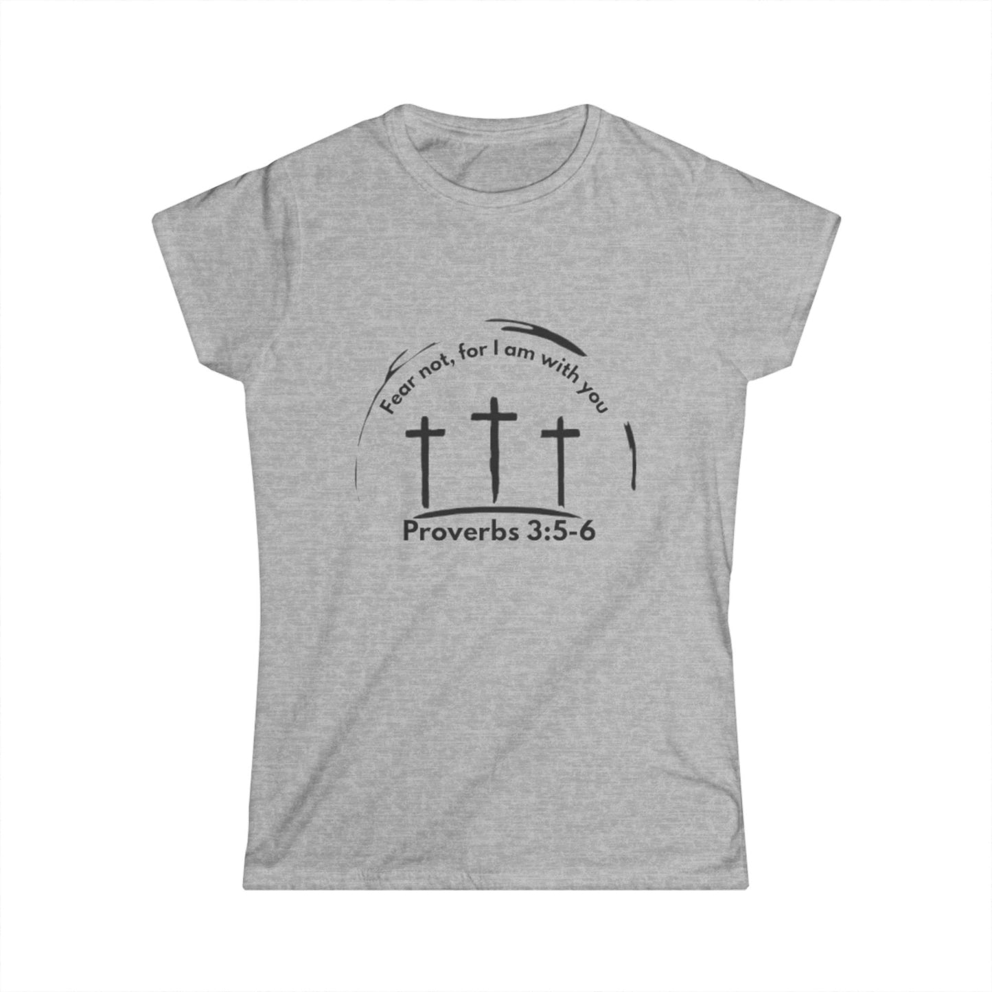 Faith-Inspired Women's Softstyle Tee - Proverbs 3:5-6 with Crosses Design