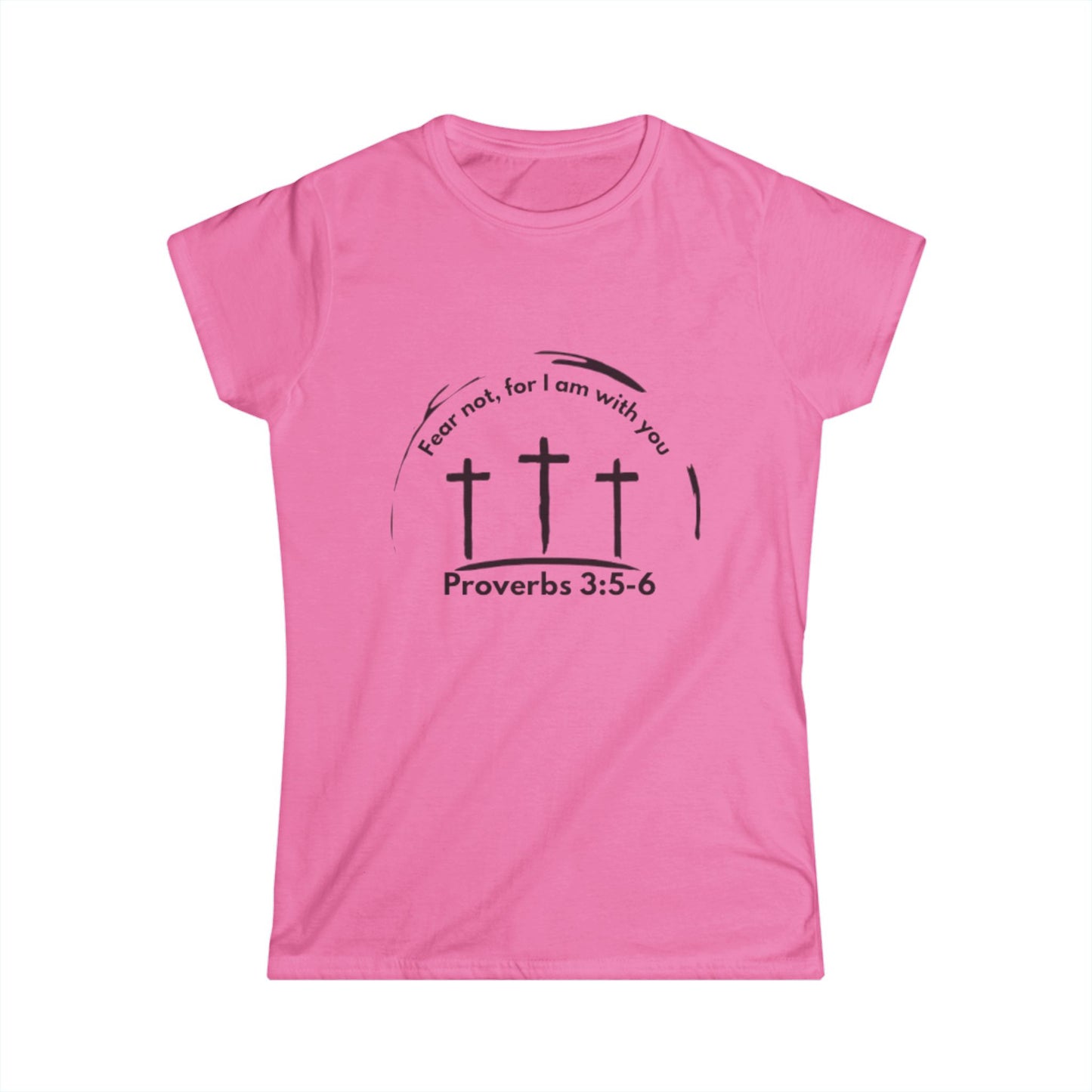 Faith-Inspired Women's Softstyle Tee - Proverbs 3:5-6 with Crosses Design