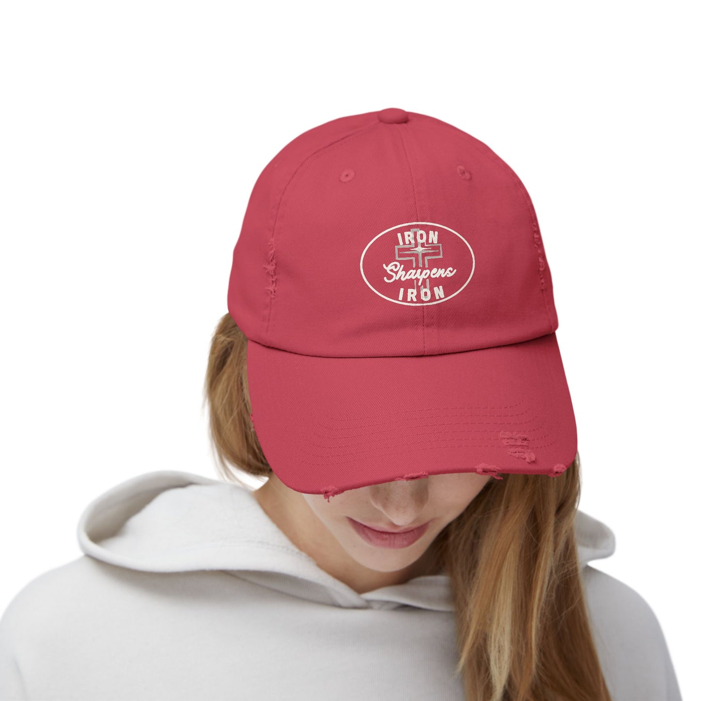 Unisex Distressed Cap - Iron Sharpens Iron Inspirational Hat