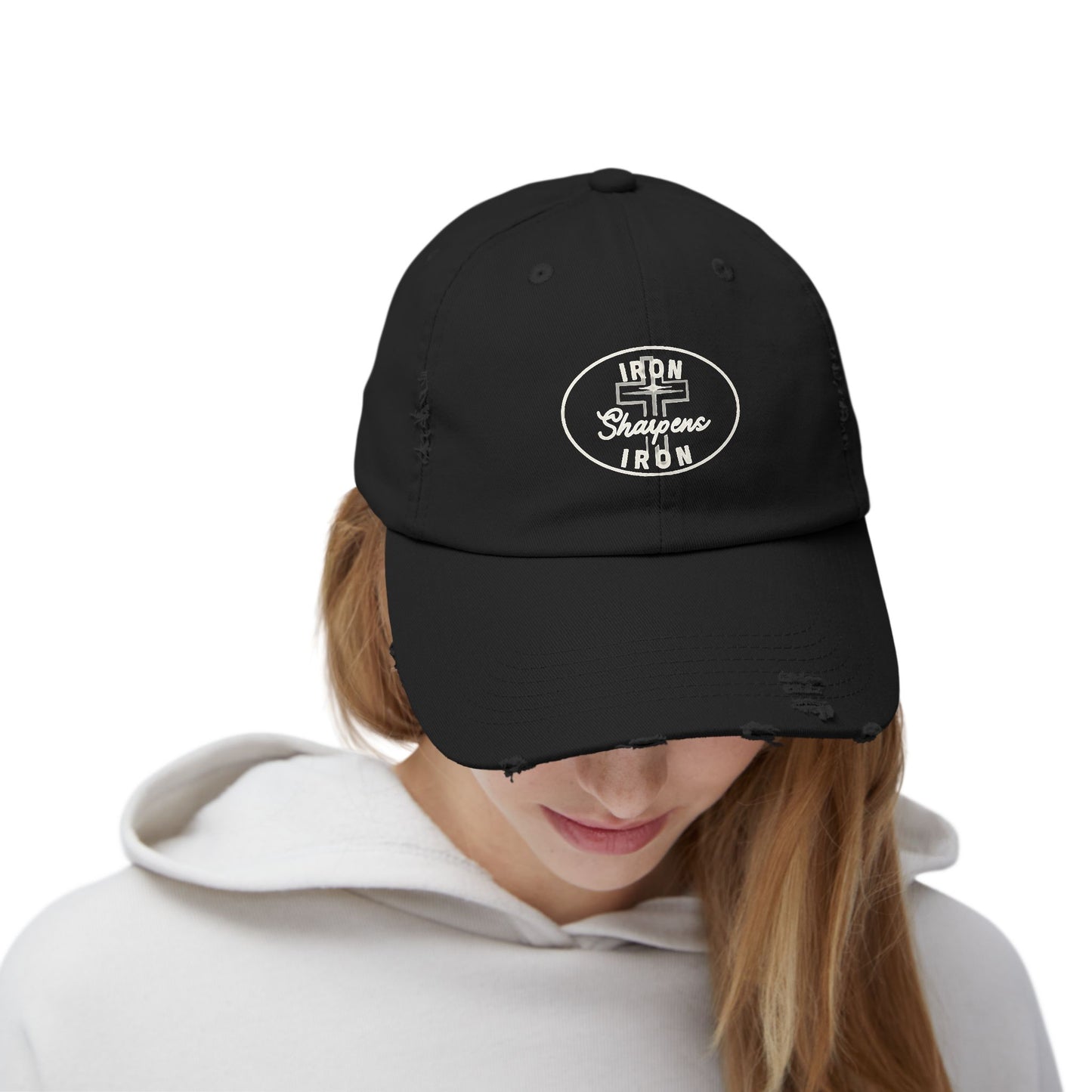 Unisex Distressed Cap - Iron Sharpens Iron Inspirational Hat