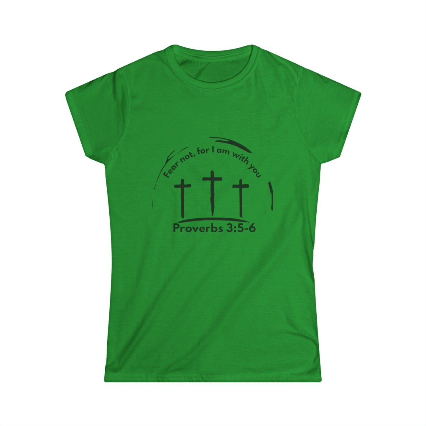 Faith-Inspired Women's Softstyle Tee - Proverbs 3:5-6 with Crosses Design