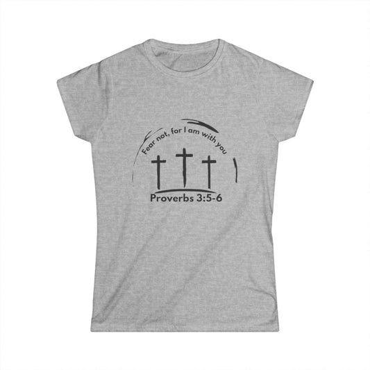 Faith-Inspired Women's Softstyle Tee - Proverbs 3:5-6 with Crosses Design